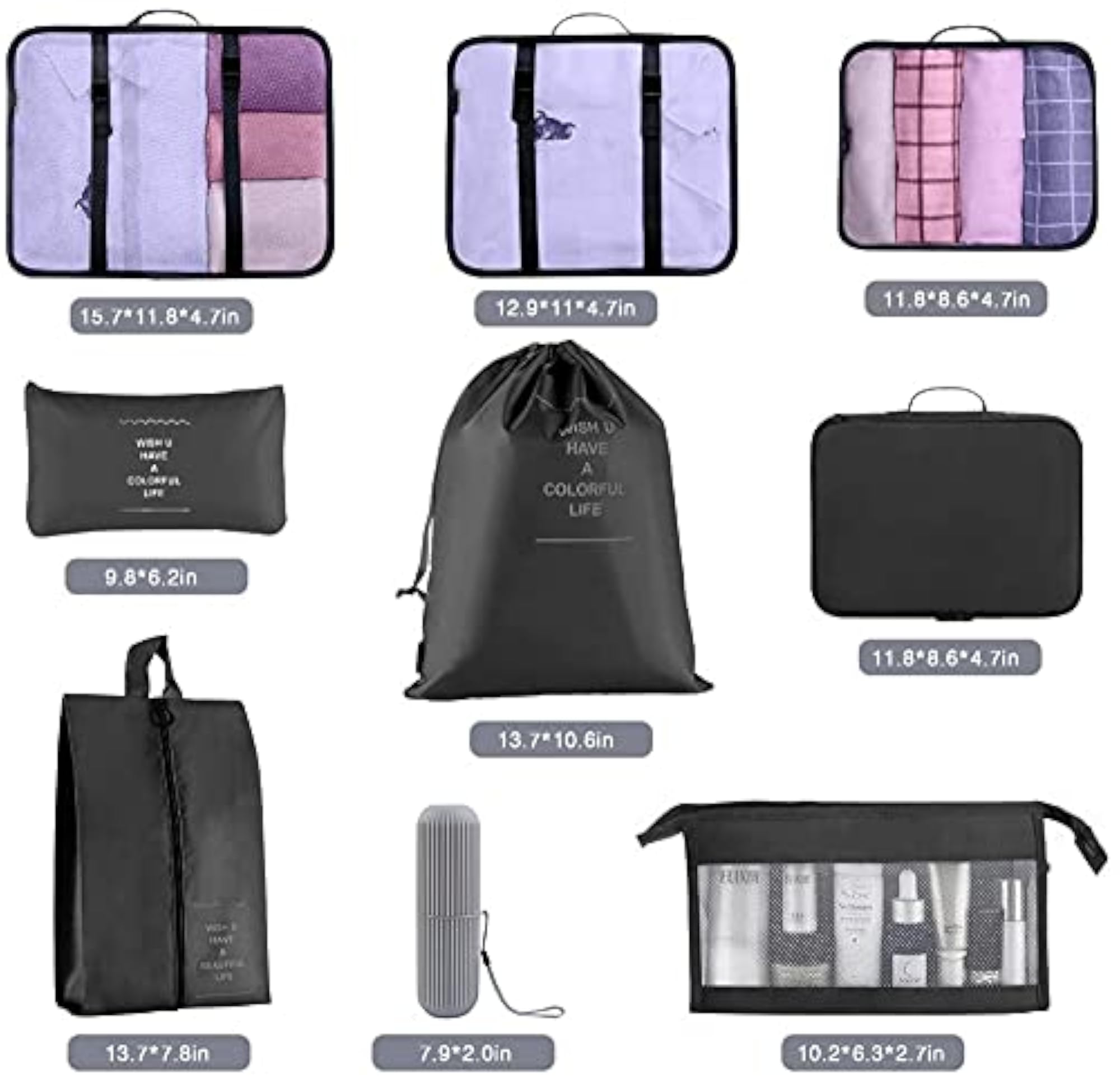 ZDKGER Packing Cubes - 9 PCS Travel Luggage Organizers Set